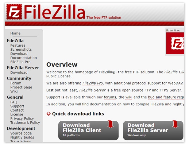 Laden Sie FileZilla herunter und installieren Sie es