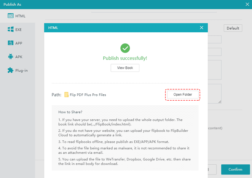How do I share my book via DropBox/WeTransfer/Google Drive - FlipBuilder  Help Center